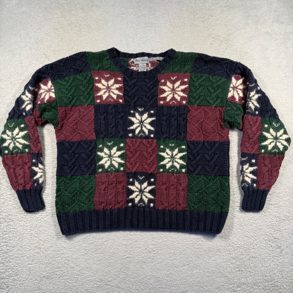 Vintage First Concepts Hand Knitted Patchwork Snowflake‎ Sweater Womens M